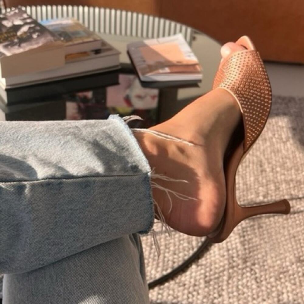 H&M studded nude sparkle open toe heels NEW size 8